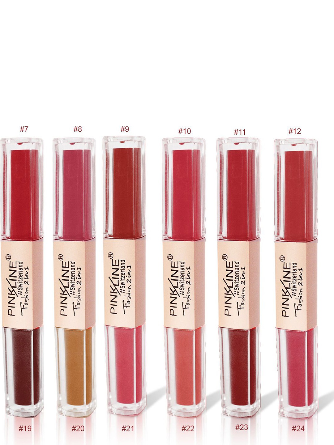 

PINK LINE Set Of 6 2 In 1 Waterproof Matte Liquid Lipstick - 6ml Each Shade 19-20-21-23-24, Red