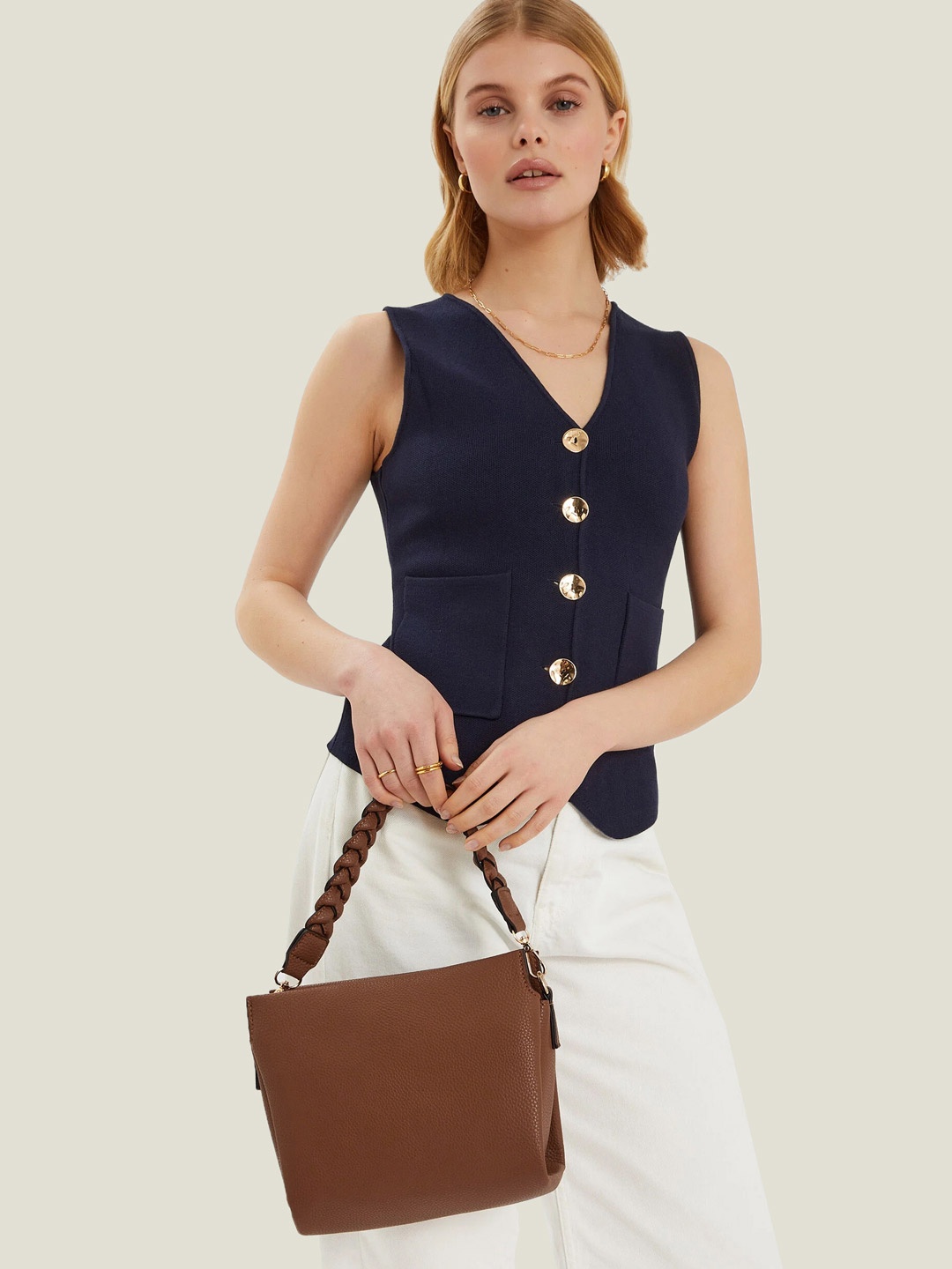 

Accessorize PU Oversized Structured Sling Bag, Tan