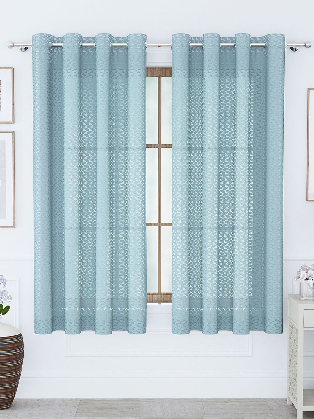 

Story@home Serene Grey 2 Pieces Self Design Sheer Window Curtains
