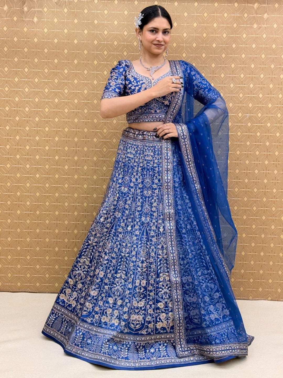

KUNDAN FAB Printed Semi-Stitched Lehenga & Unstitched Blouse With Dupatta, Blue
