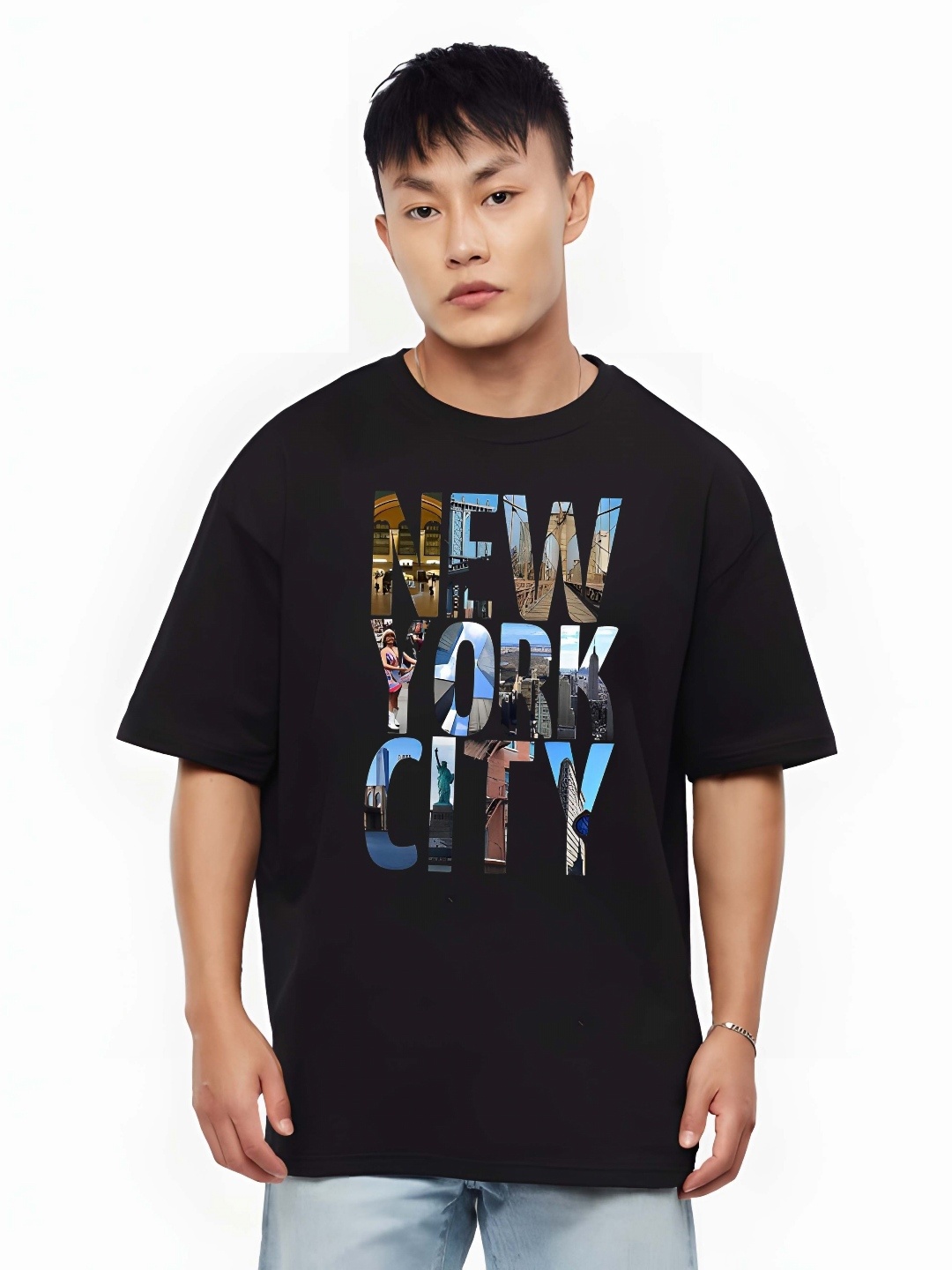 

THE BEETEL HOUSE Men Typography Printed Round Neck Cotton Oversized T-shirt, Black