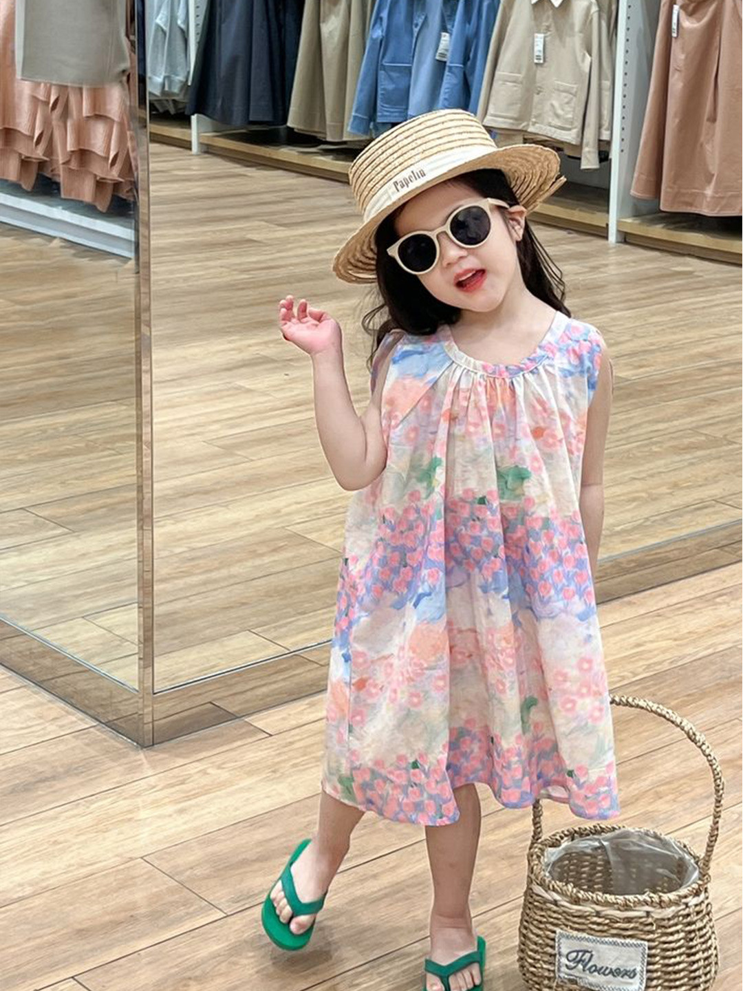 

LULU & SKY Girls Floral Printed Round Neck A-Line Dress, Multi