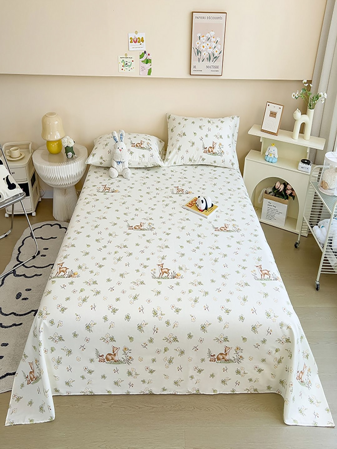 

JC HOME White & Green Floral Printed Pure Cotton 220 TC King Bedsheet Set 2.00 m x 2.30 m