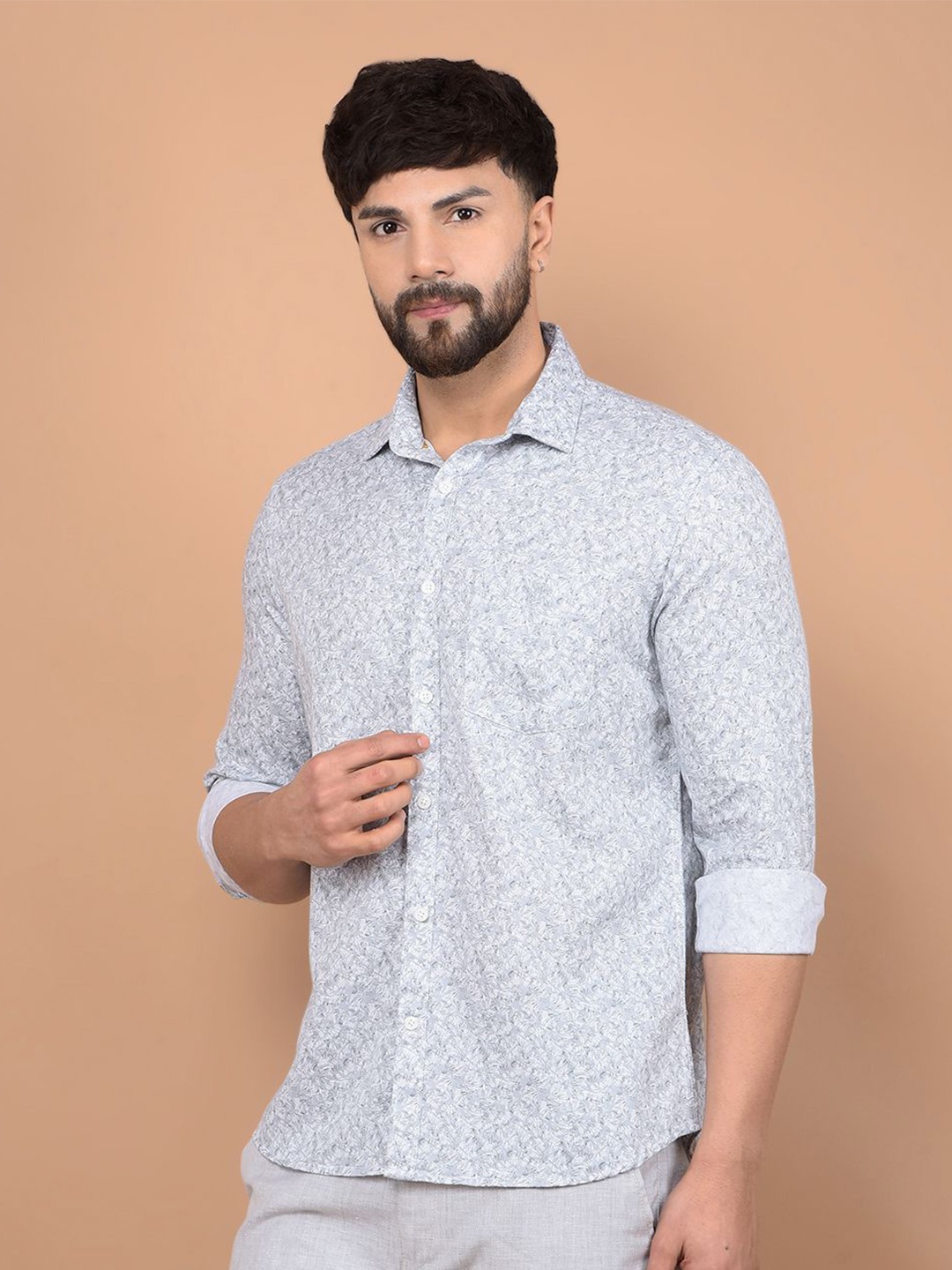 

Crimsoune Club Men Classic Fit Spread Collar Floral Printed Cotton Casual Shirt, White