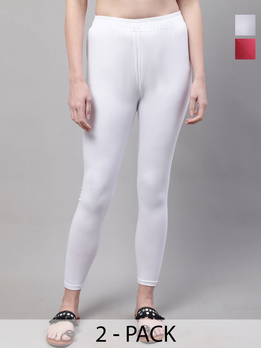 

Valles365 by S.C. Women Pack Of 2 Cotton Mid-Rise Ankle-Length Leggings, White