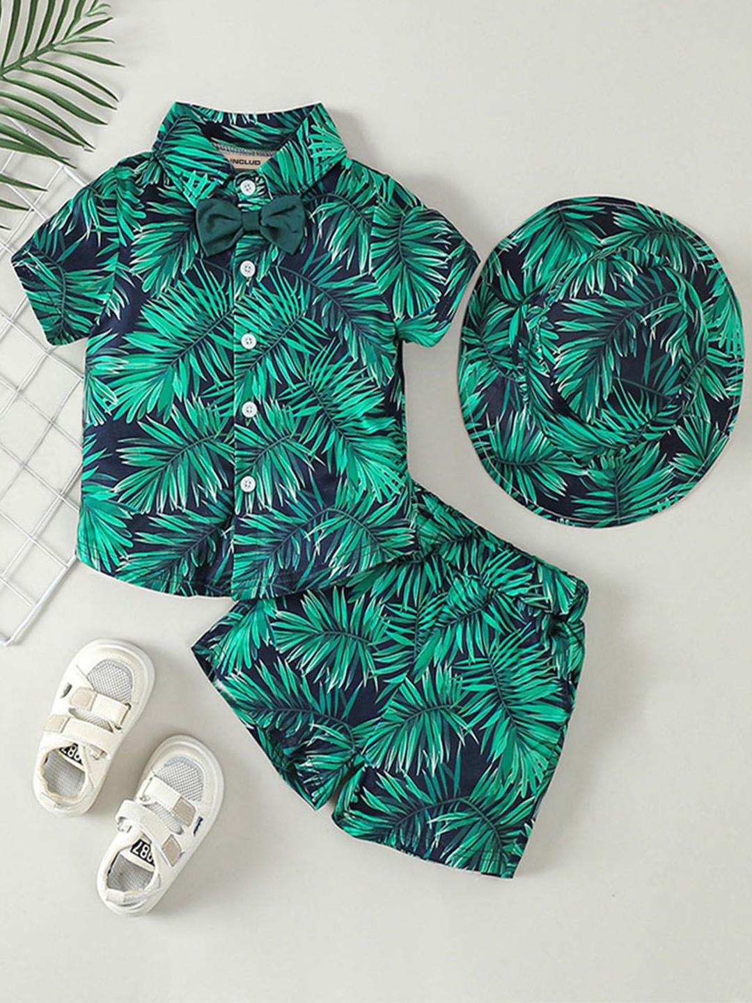 

INCLUD Boys Tropical Printed Shirt with Shorts, Green