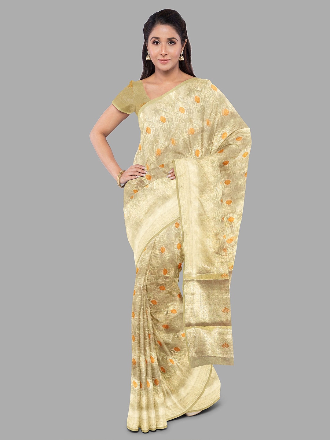 

The Chennai Silks Woven Design Zari Tissue Banarasi Saree, Gold