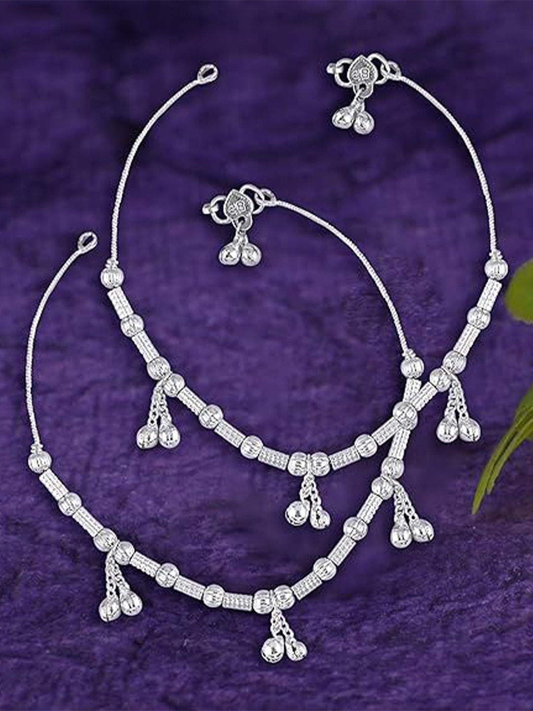 

Sangria Set Of 2 Silver-Plated Artificial Beaded Anklets