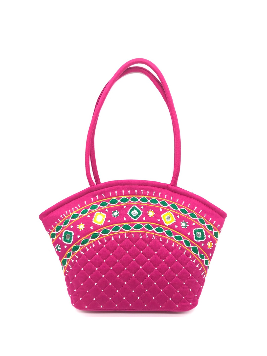 

SriShopify Handicrafts Ethnic Motifs Embellished Structured Hobo Bag, Pink