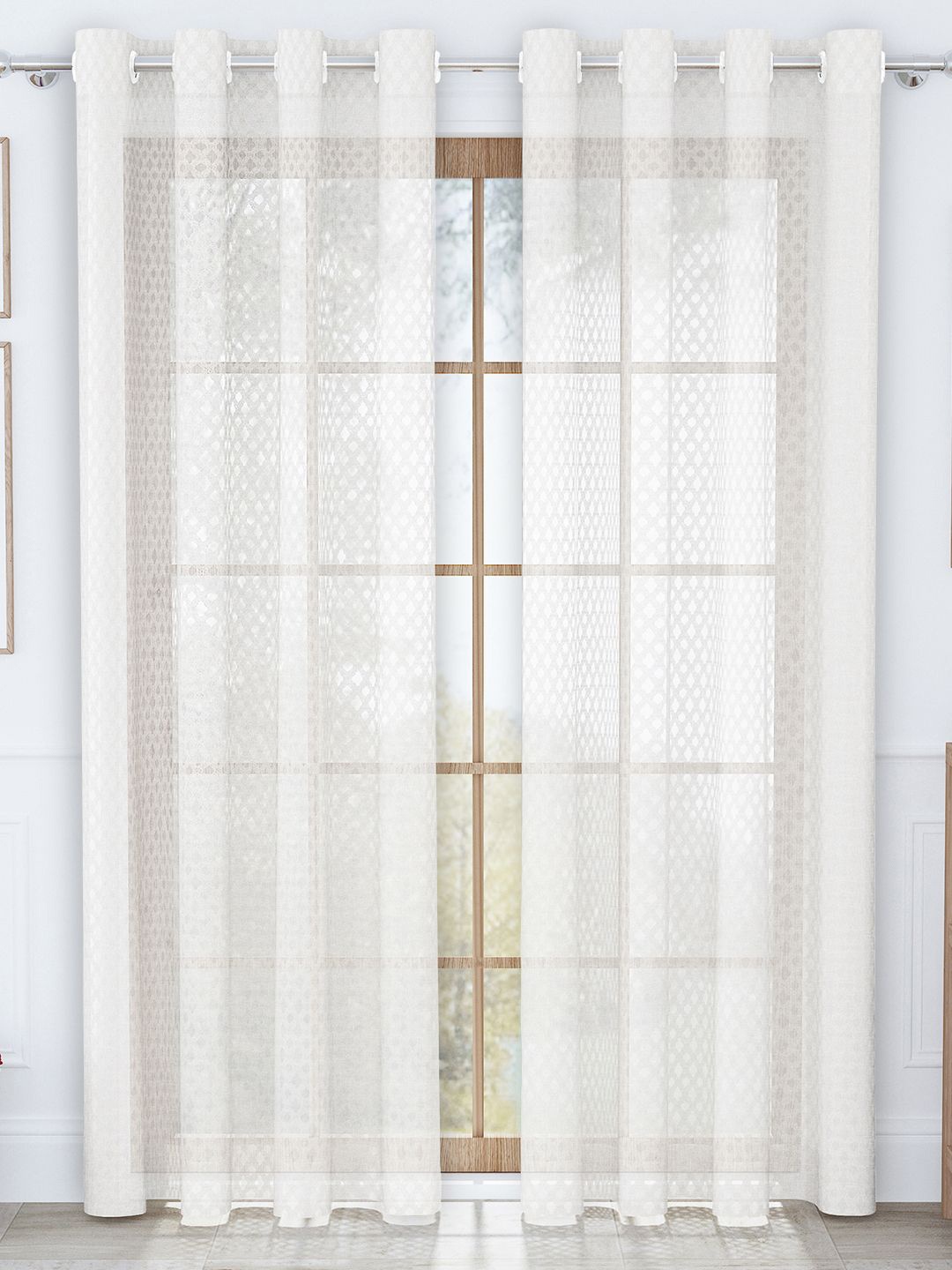 

Story@home Serene Off White 2 Pieces Abstract Printed Sheer Long Door Curtains