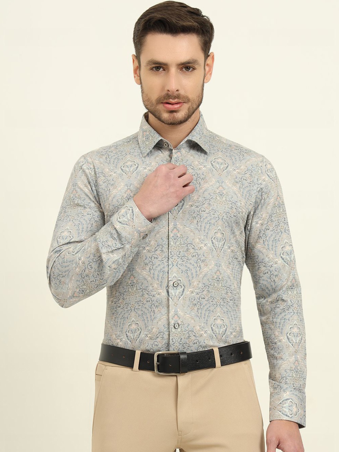 

WYRE Men Slim Fit Spread Collar Ethnic Motifs Printed Cotton Formal Shirt, Sea green