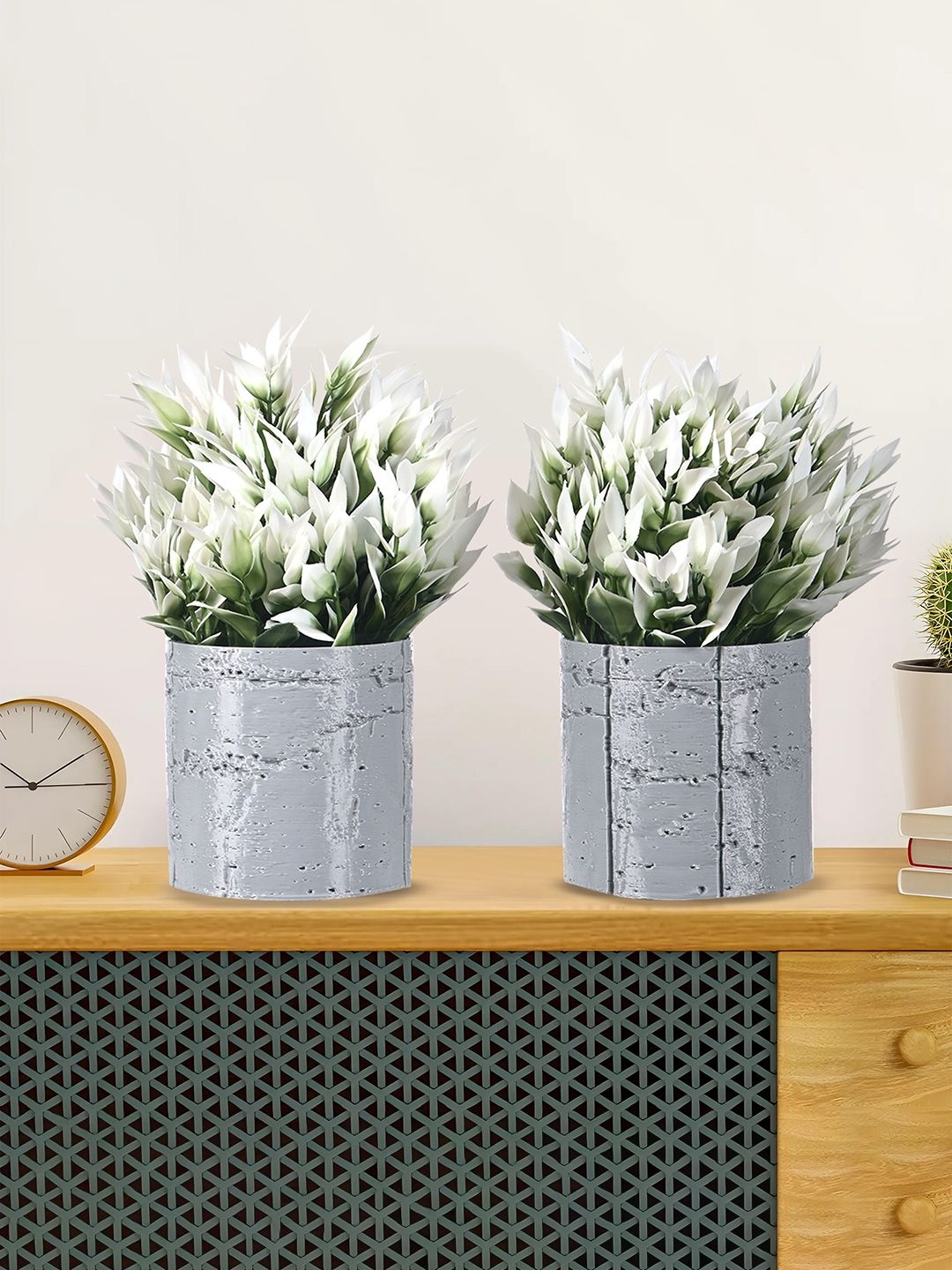 

Kuber Industries Grey & Green 2 Pieces Artificial Flower With Pot