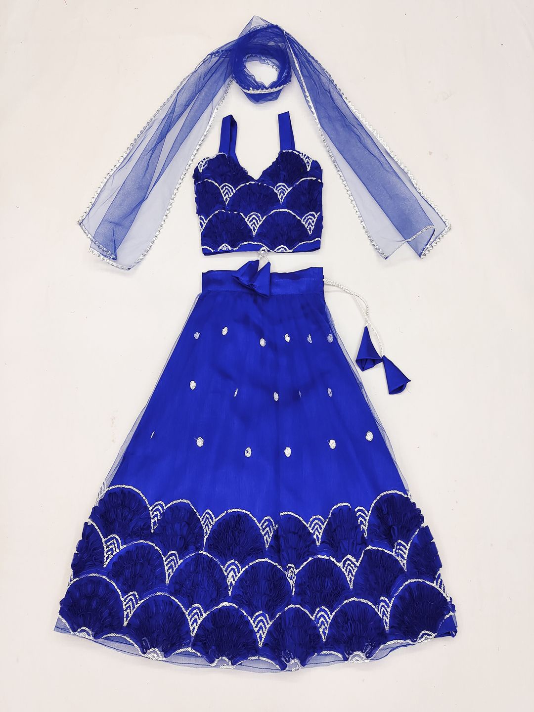 

Atierking Girls Embroidered Thread Work Lehenga & Choli With Dupatta, Blue