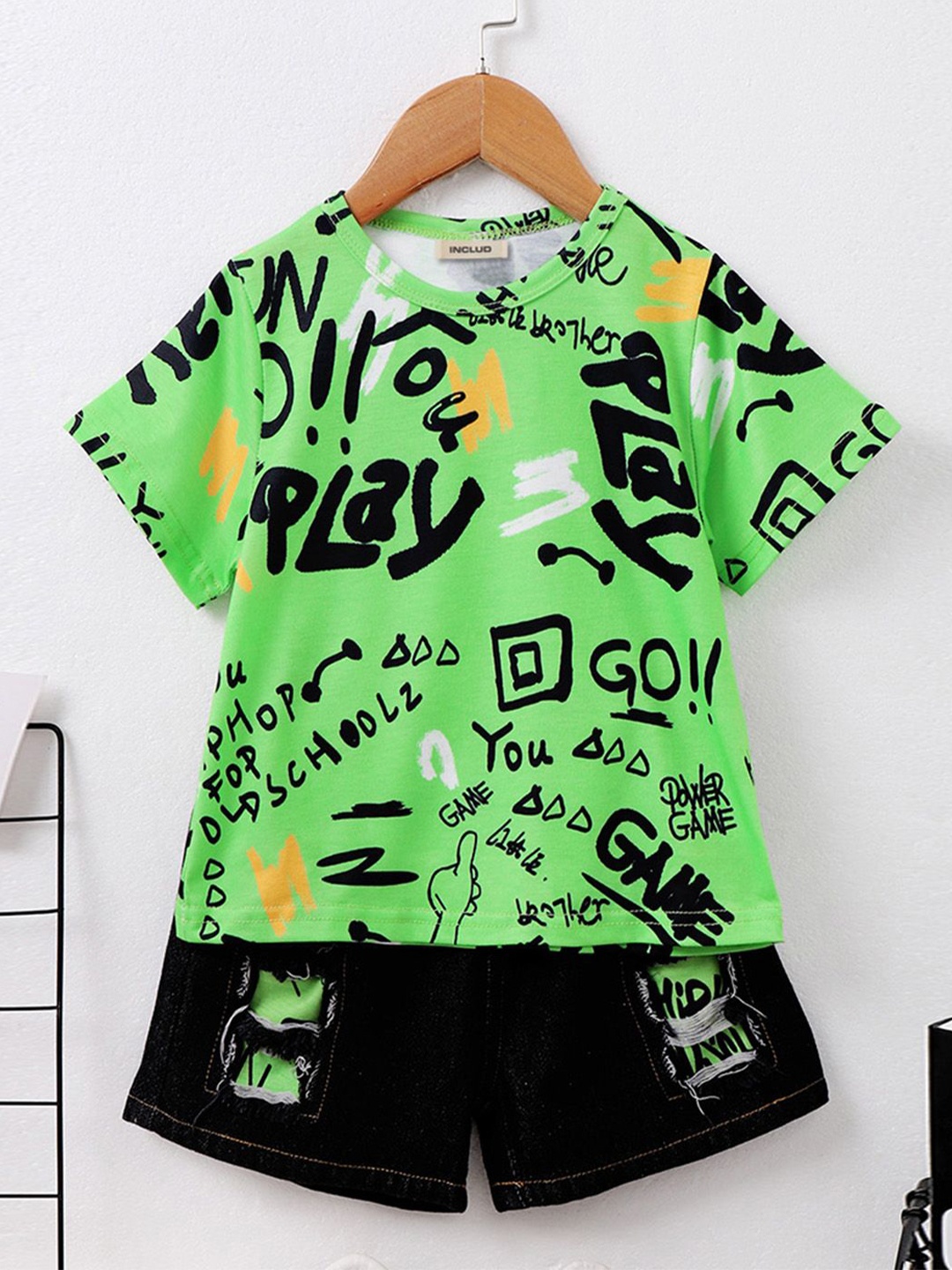 

INCLUD Boys Printed T-shirt With Shorts, Green