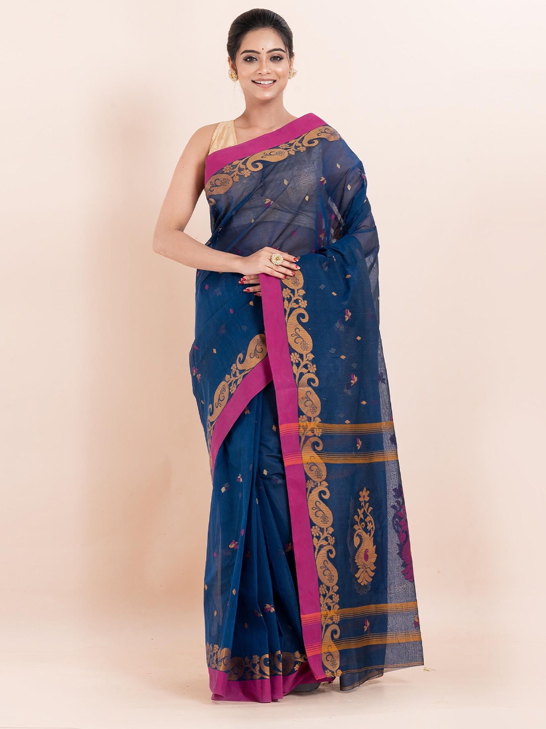 

PUKU Ethnic Motifs Pure Cotton Saree, Blue