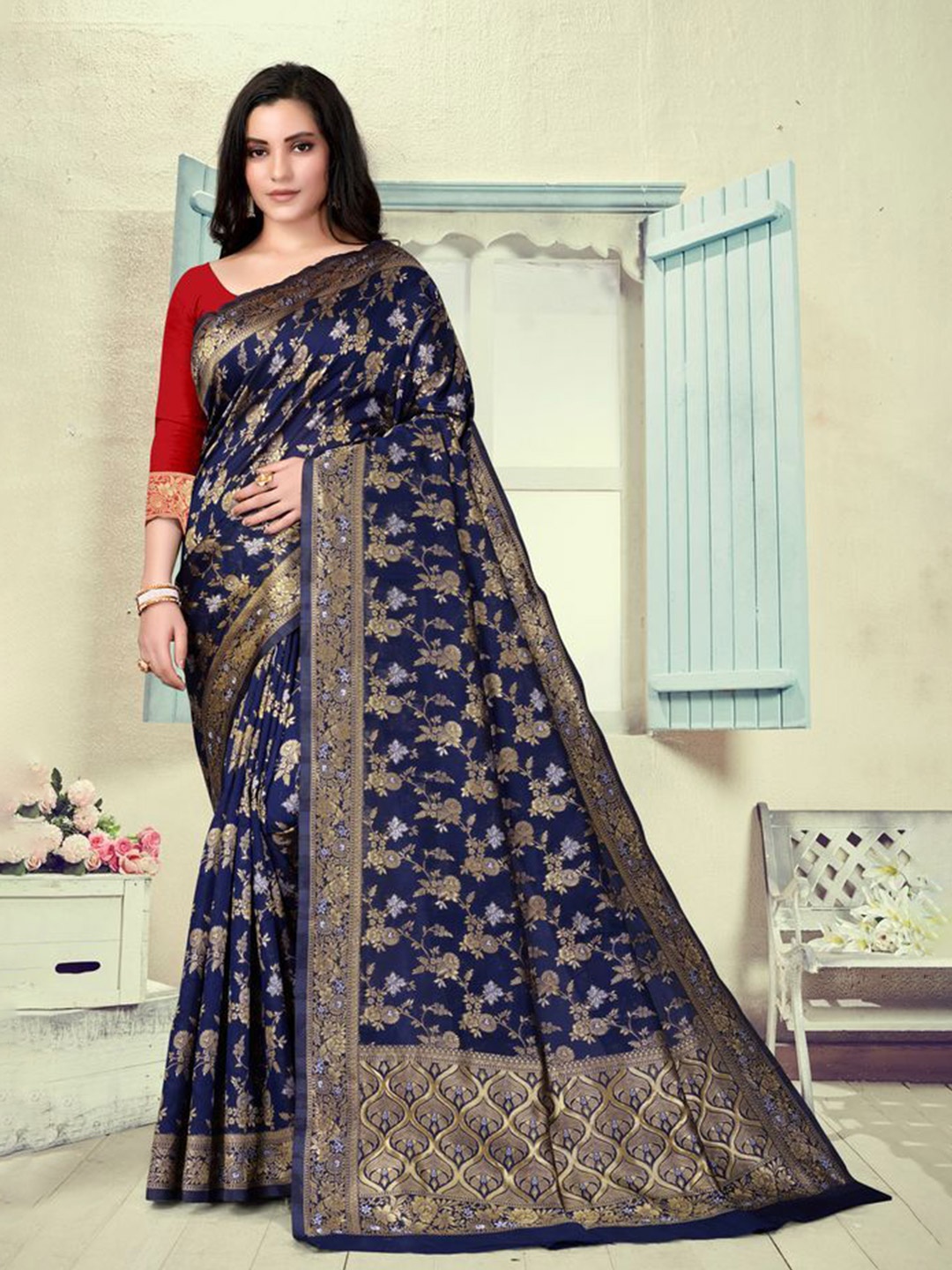 

Exclusiva Woven Design Zari Banarasi Saree, Navy blue