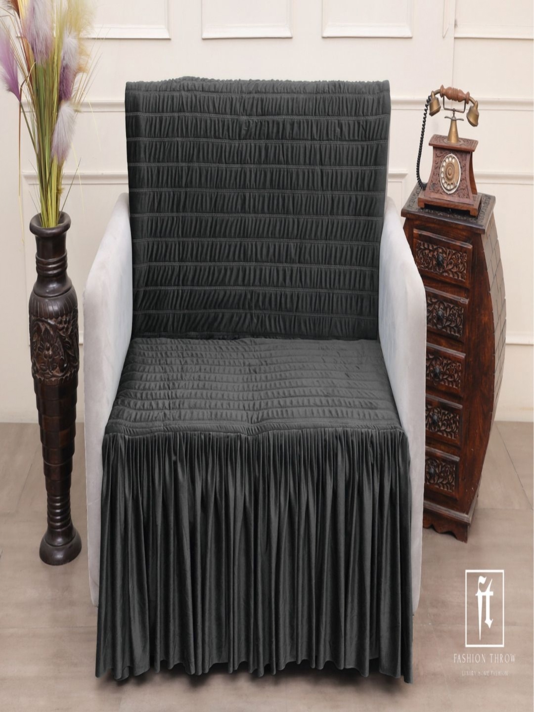 

Fashion Throw Grey Self Design Velvet 1 Seater Sofa Cover