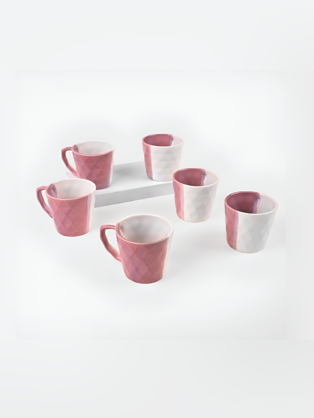 

Storepedia White & Pink 6 Pieces Textured Ceramic Matte Tea Cups