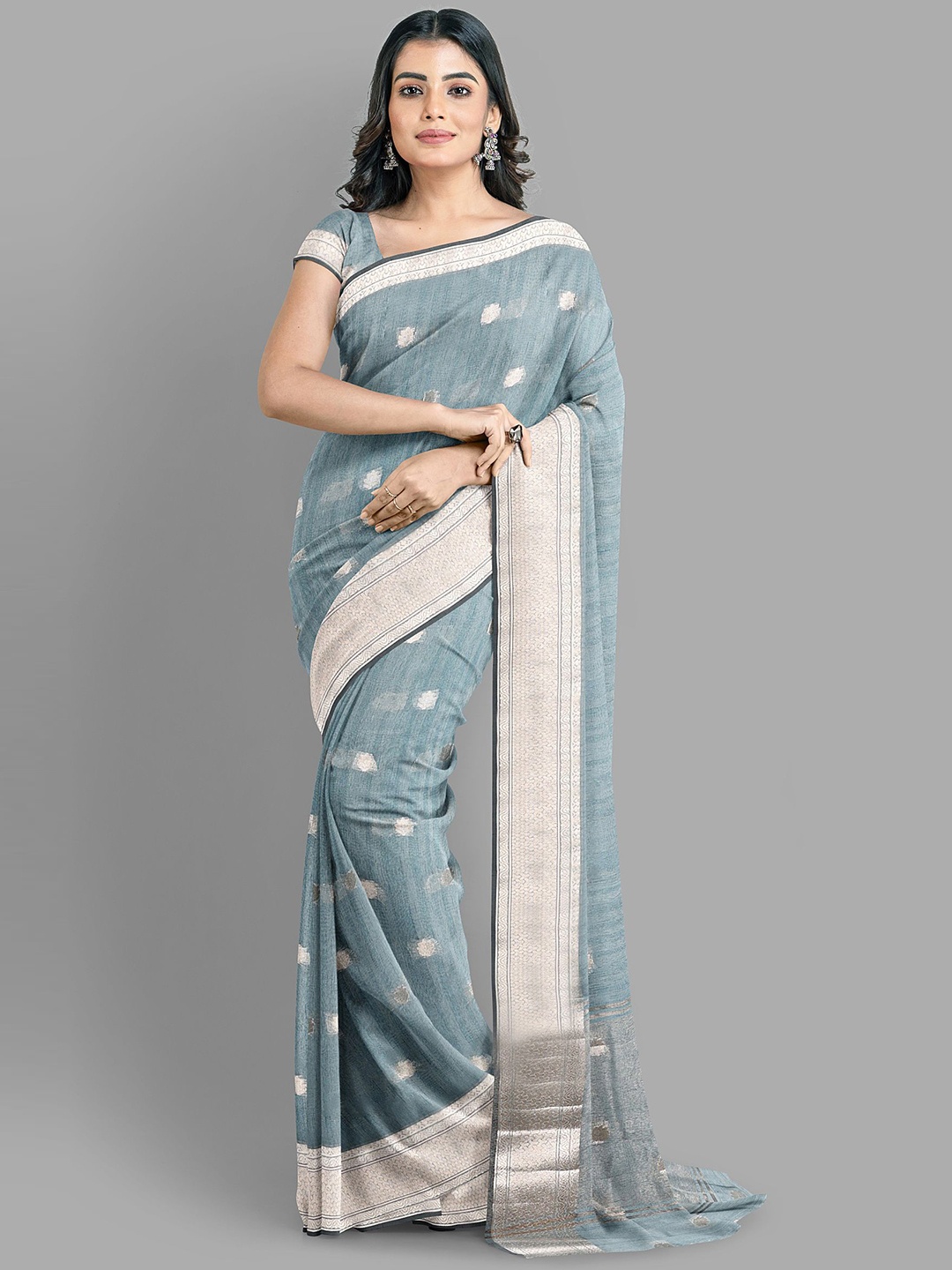 

The Chennai Silks Ethnic Motifs Woven Design Zari Sambalpuri Saree, Grey
