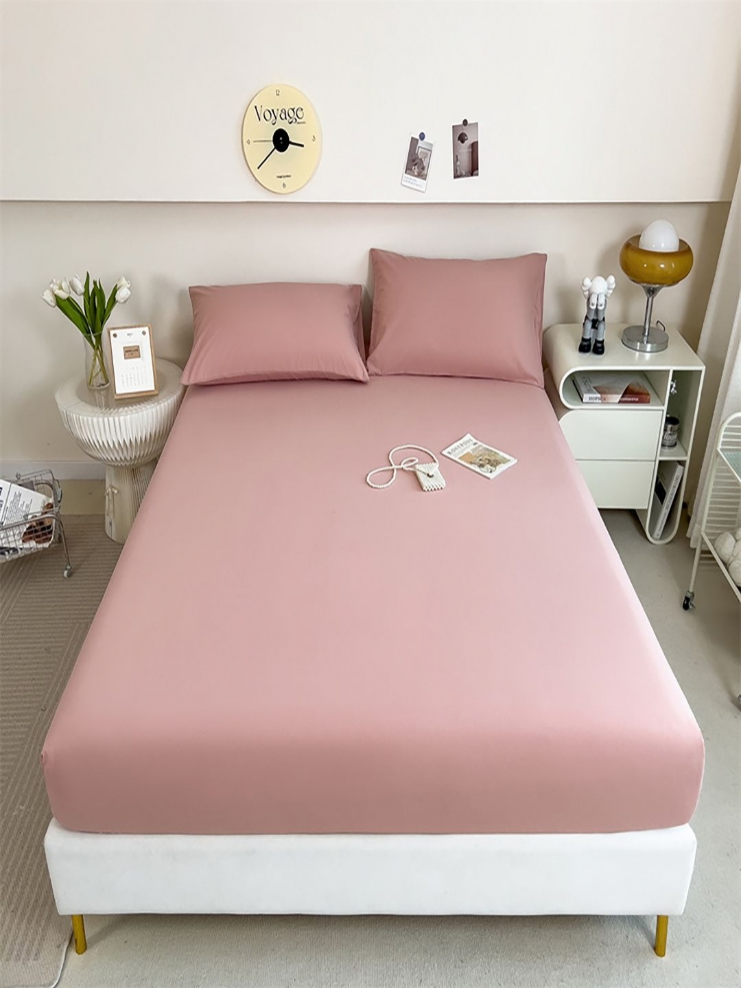 

JC HOME Pink 220 TC Fitted Pure Cotton Queen Bedsheet Set- 1.5 x 2.0 m