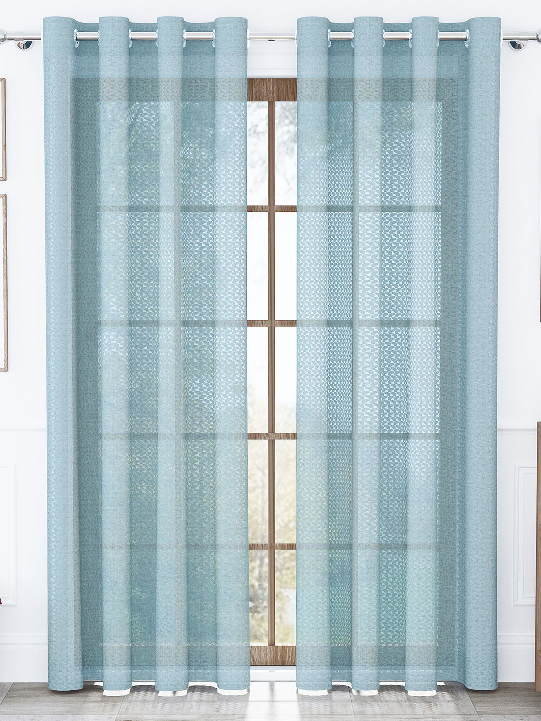 

Story@home Serene Grey 2 Pieces Self Design Sheer Door Curtains