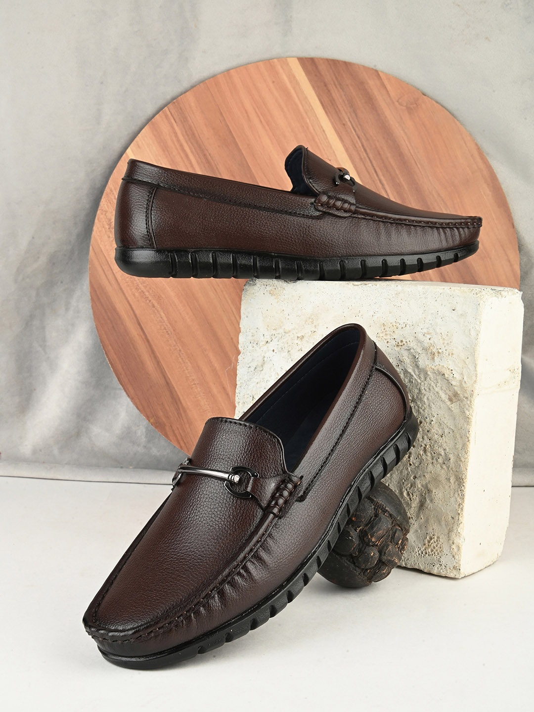 

WAINERS Men Leather Loafers, Brown