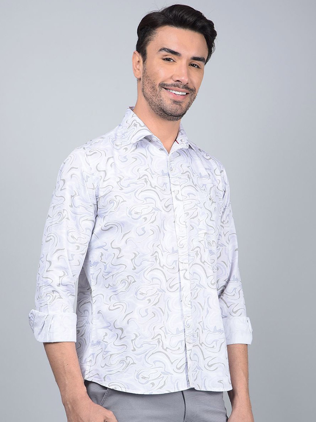 

Crimsoune Club Men Classic Fit Spread Collar Floral Printed Cotton Casual Shirt, Blue