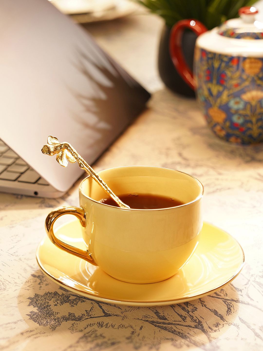 

Pure Home and Living Senorita Yellow and Gold-Toned Ceramic Glossy Tea Set 300 ml