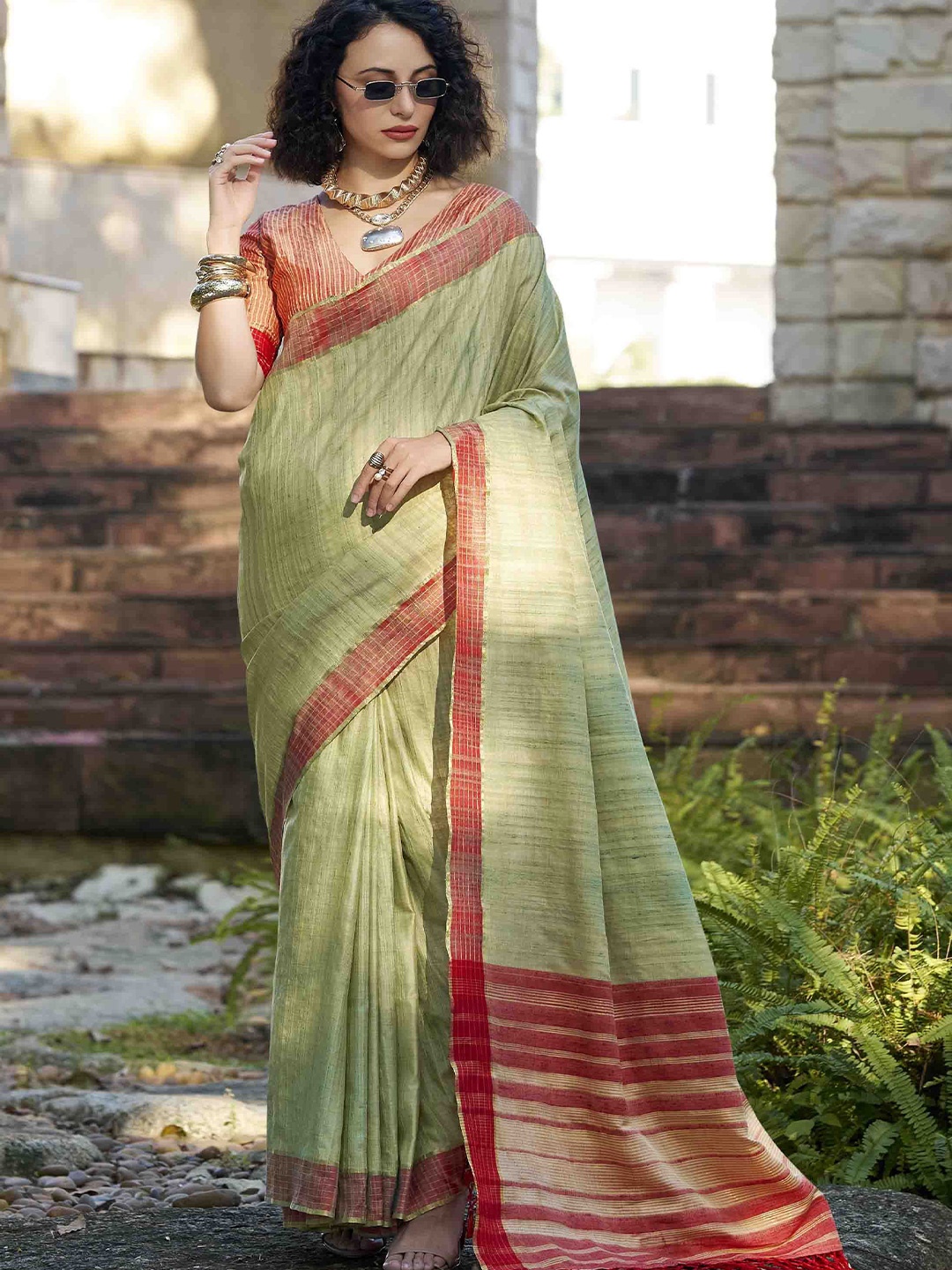 

KIMISHA Striped Saree, Sea green