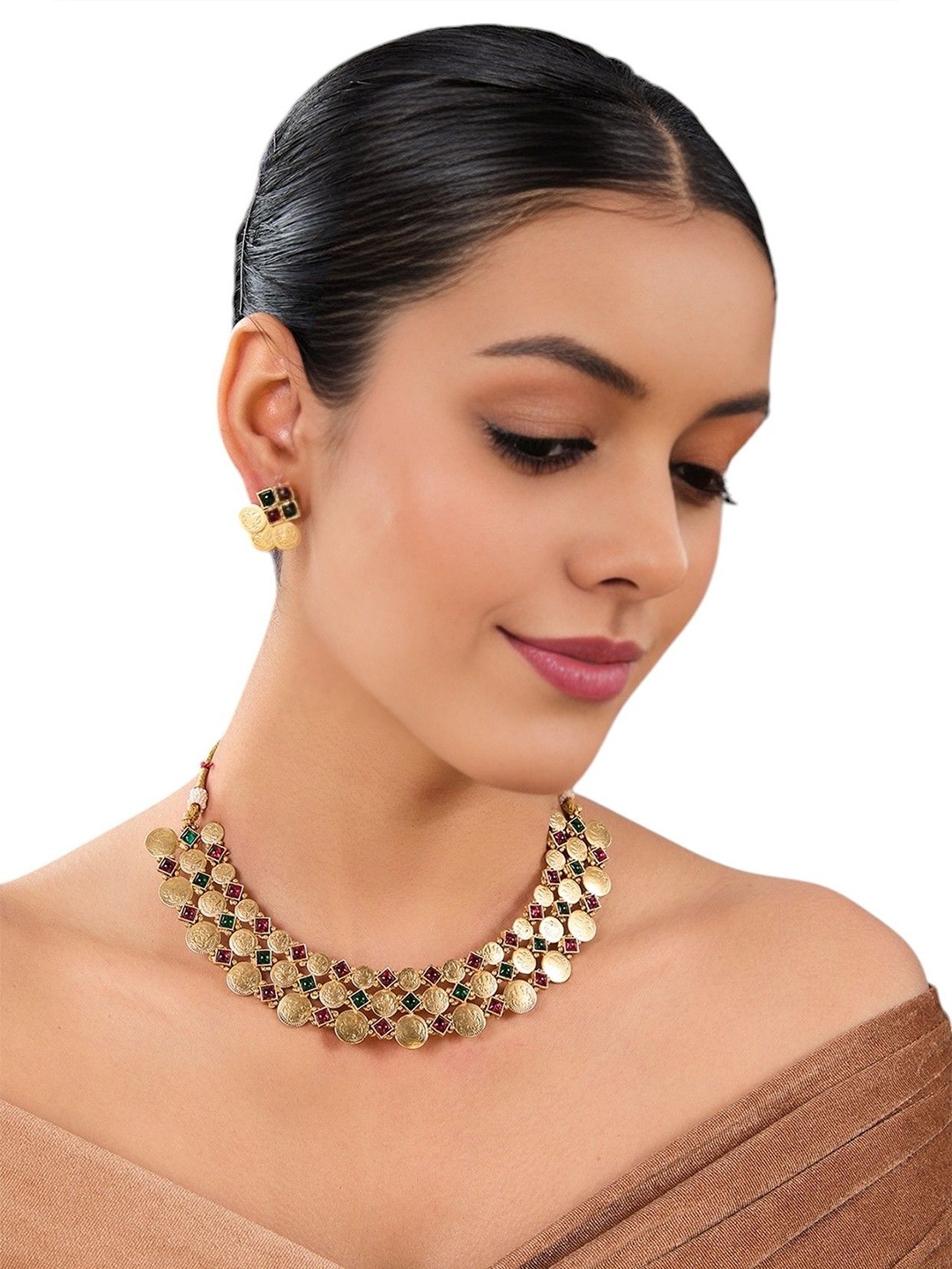

AURAA TRENDS Gold-Plated Amethyst Stone Studded Jewellery Set