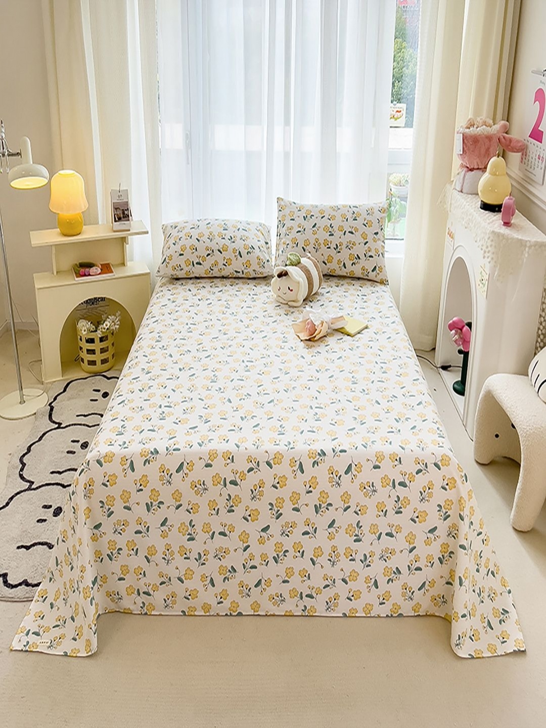 

JC HOME White & Yellow Floral Printed 140 TC Queen Bedsheet Set 2.0 m x 2.45 m