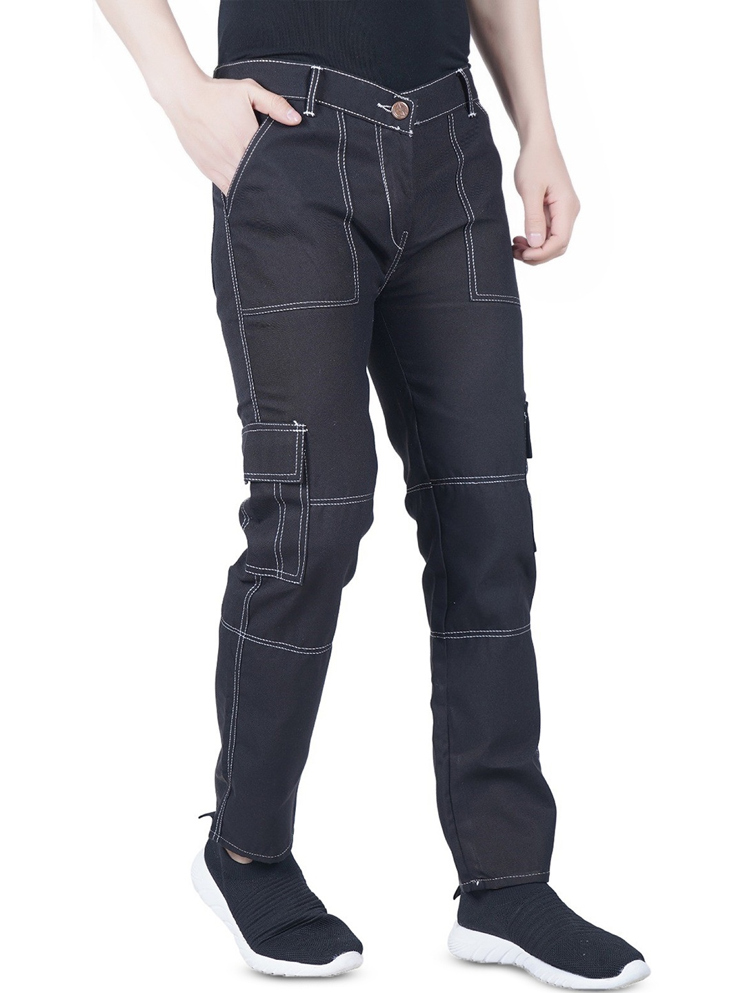 

COMFITS Men Classic Slash Knee Light Fade Stretchable Jeans, Black
