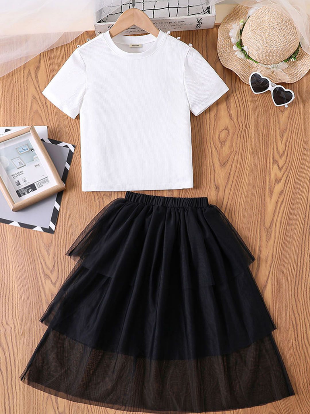 

INCLUD Girls Round Neck T-shirt With Elasticated Layered Skirt, White