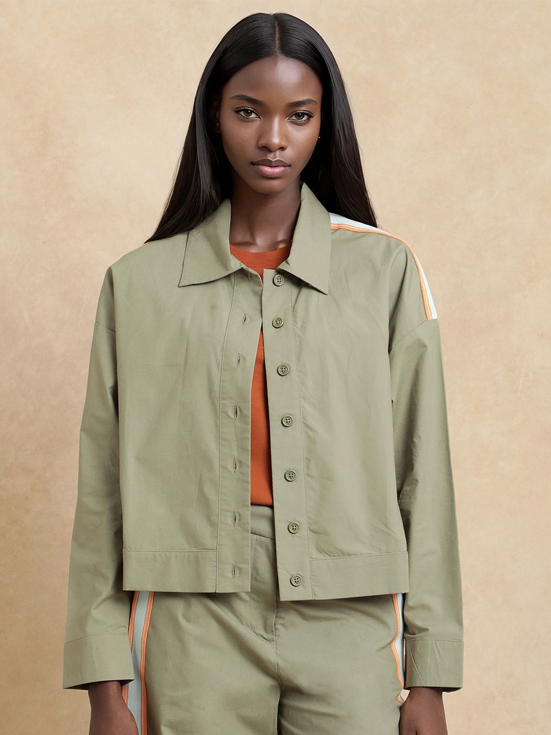 

RAREISM Women Comfort Relaxed Fit Spread Collar Solid Cotton Casual Shirt, Green