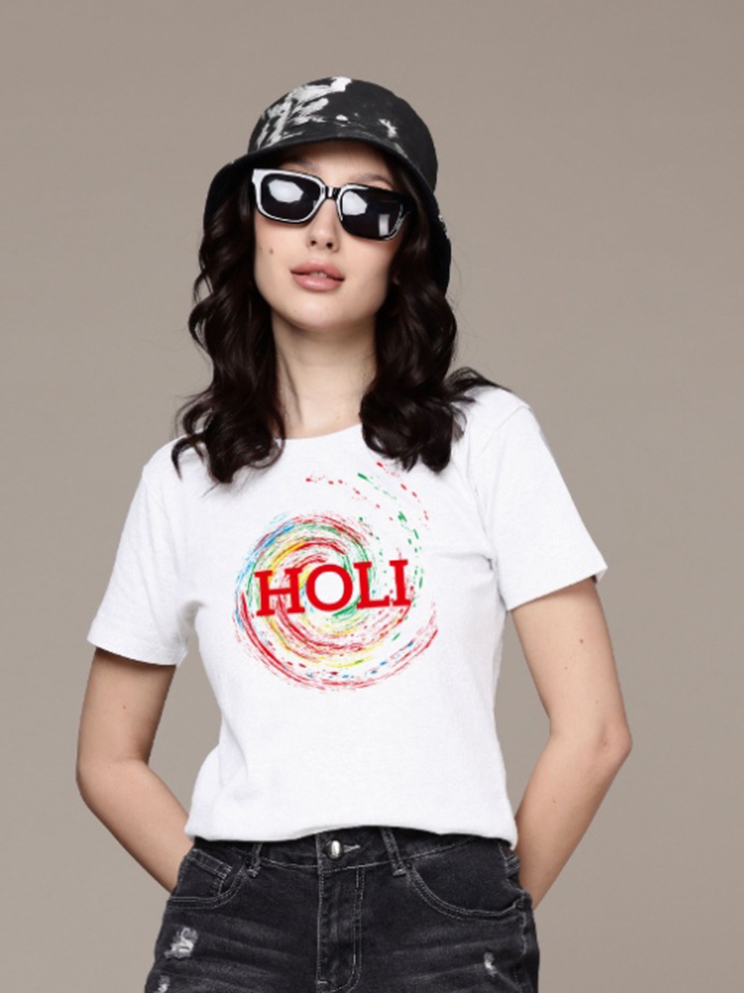

Moda Rapido Women Graphic Printed Round Neck Cotton T-shirt, White