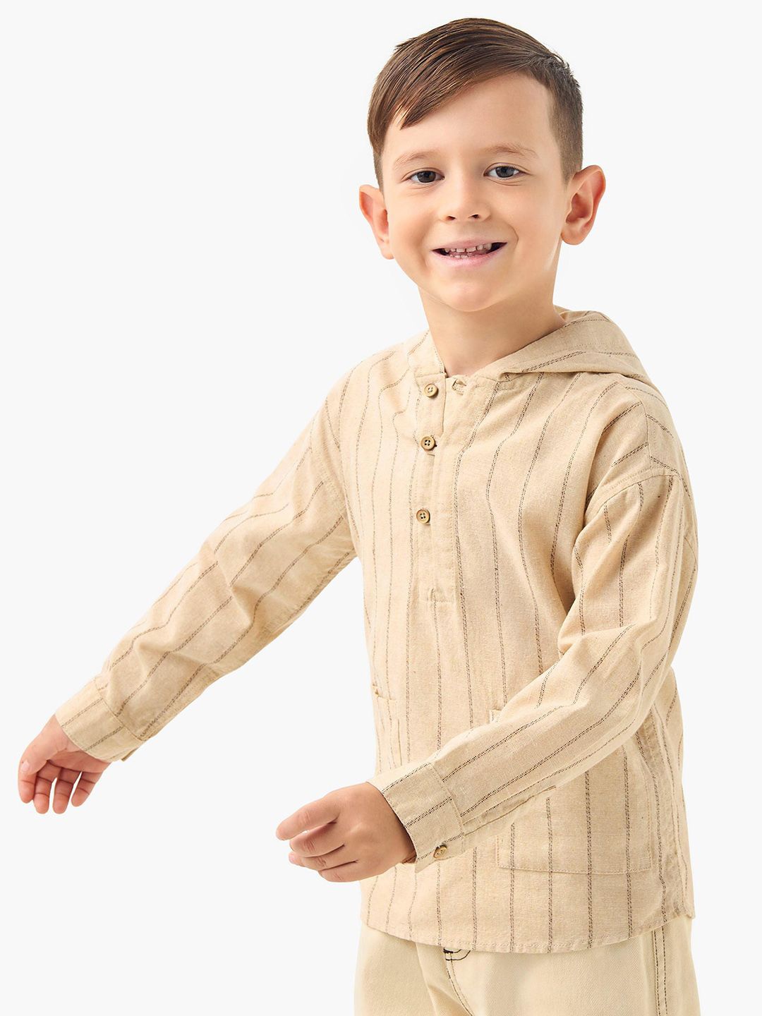 

Juniors by Babyshop Boys Hood Vertical Striped Cotton Casual Shirt, Brown