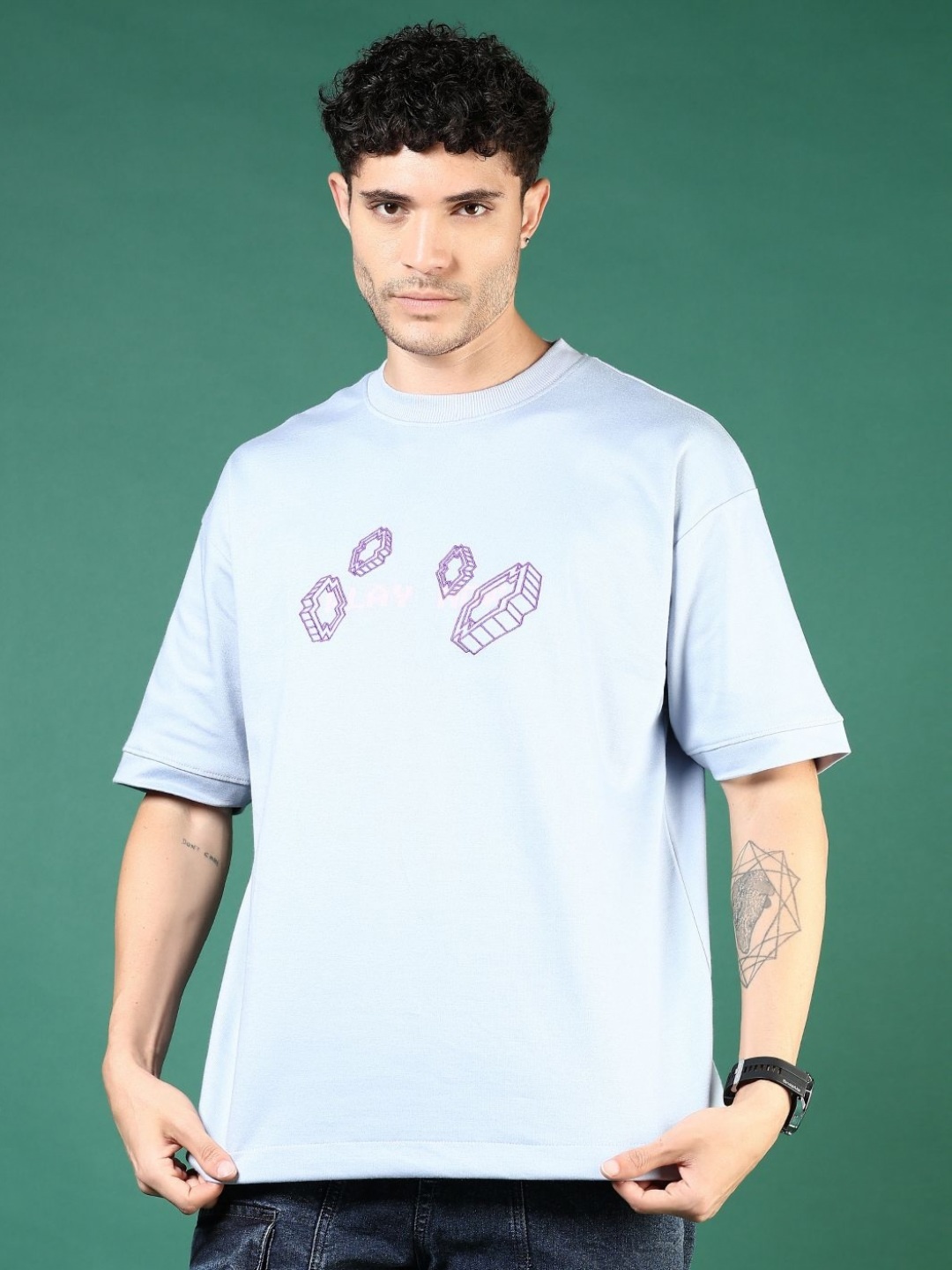 

V-Mart Men Graphic Printed Round Neck Cotton Relaxed Fit T-shirt, Blue