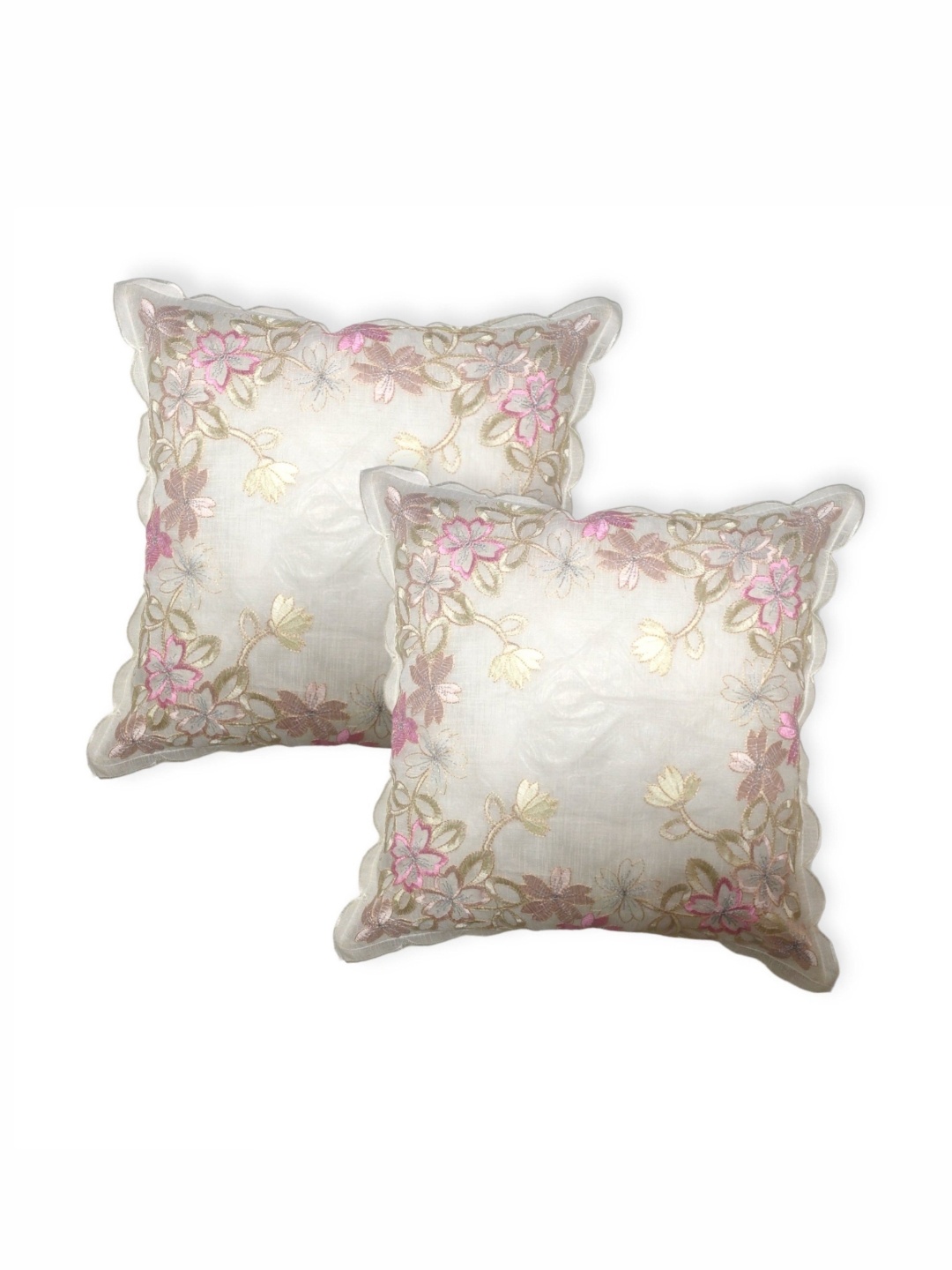 

TANLOOMS Pink 2 Pieces Floral Embroidered Square Cushion Covers