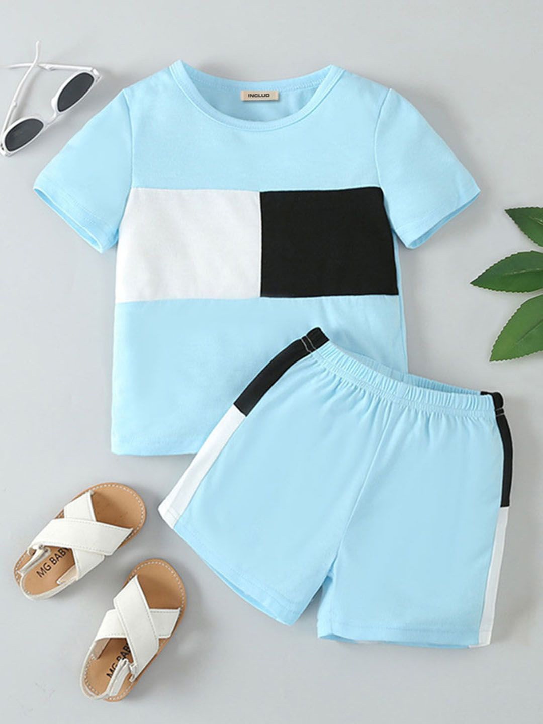 

INCLUD Boys Colourblocked T-shirt with Shorts, Blue