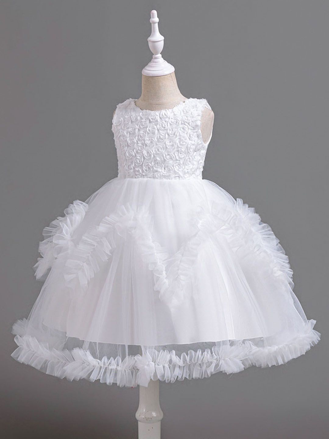 

INCLUD Girls Self Design Fit and Flare Dress, White
