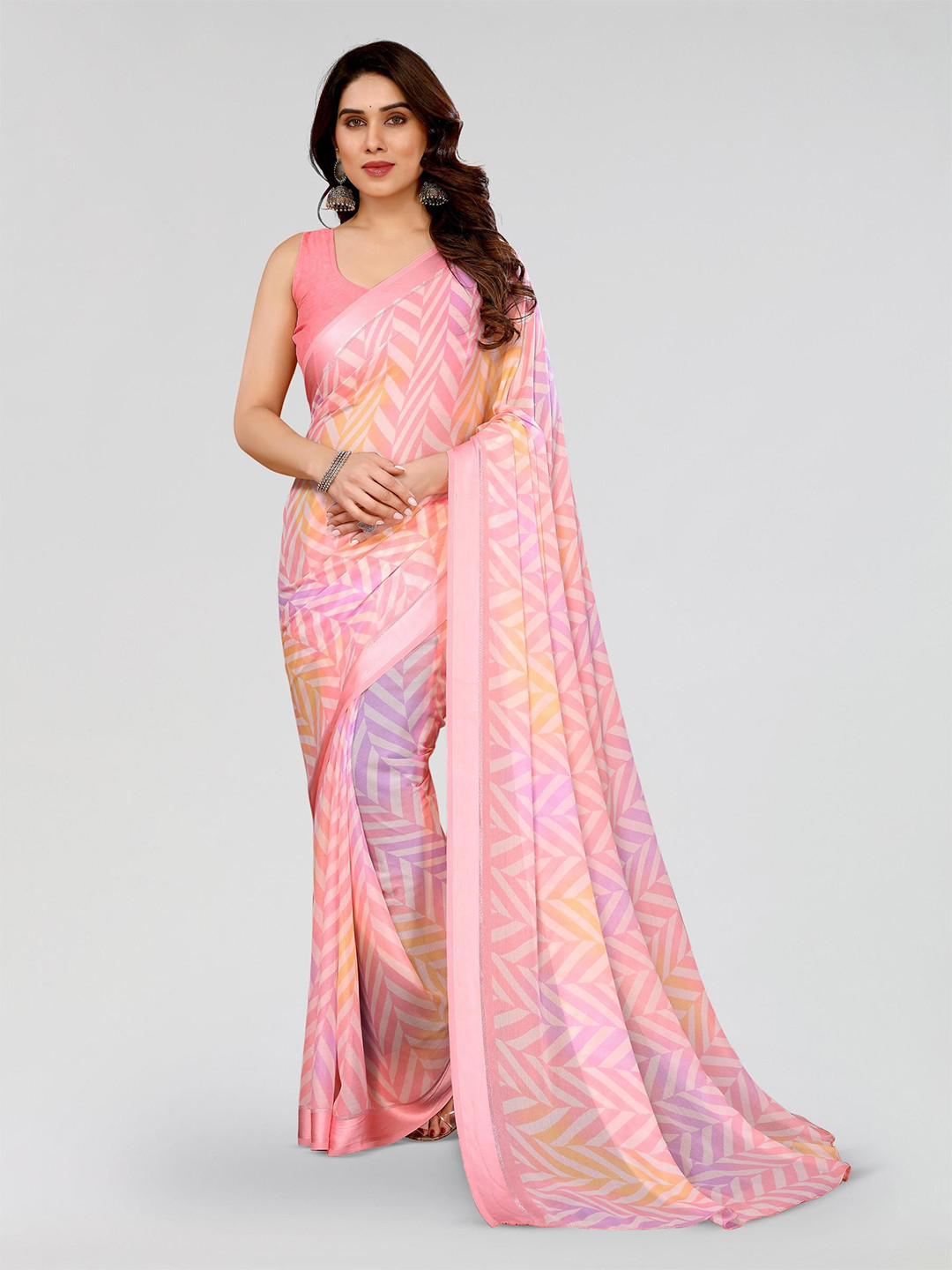 

Civamee Apexa Abstract Printed Satin Saree, Pink