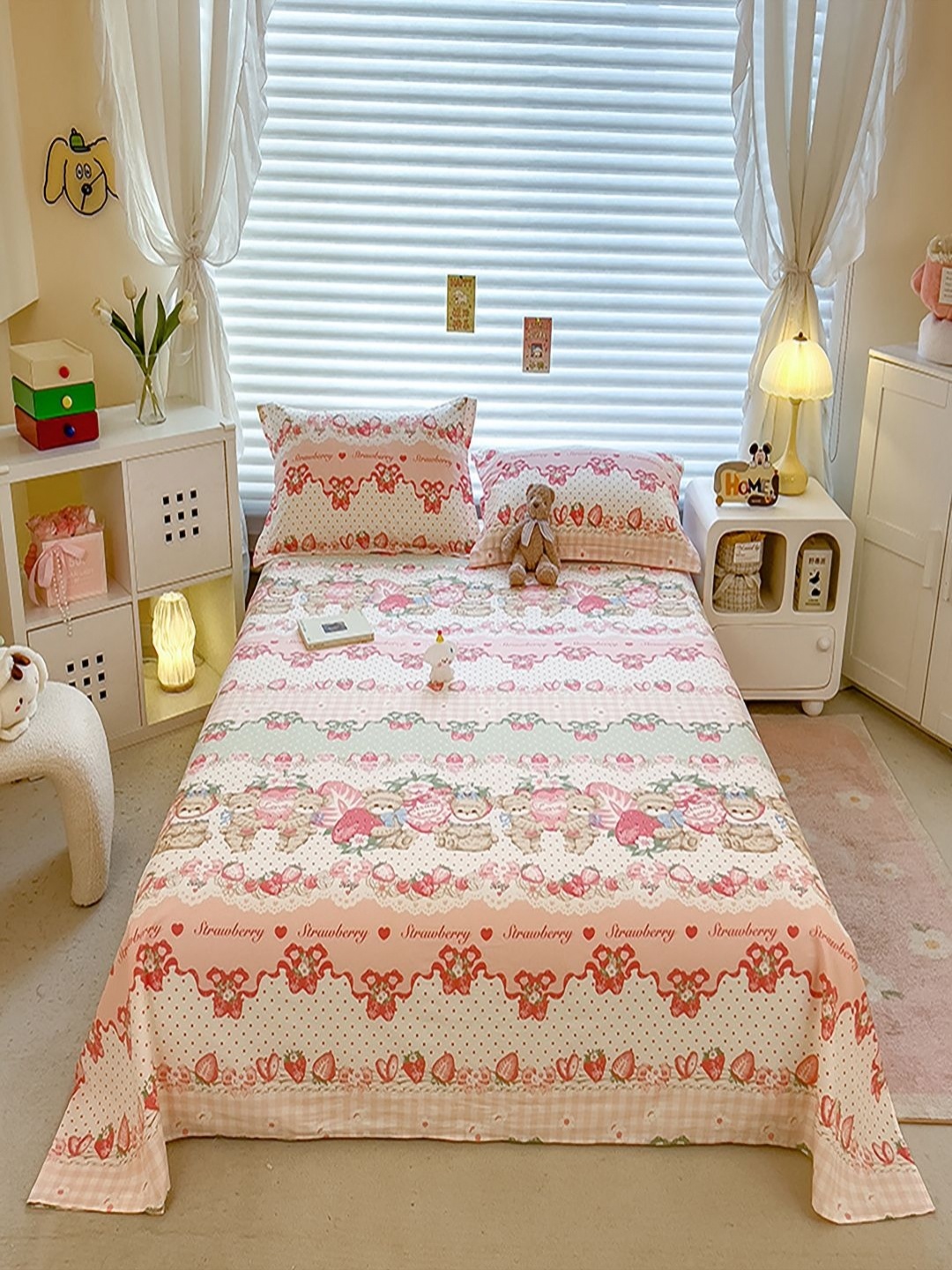 

JC HOME Cream & Pink Printed Pure Cotton 220 TC Double Queen Bedsheet Set 1.80 m x 2.30 m