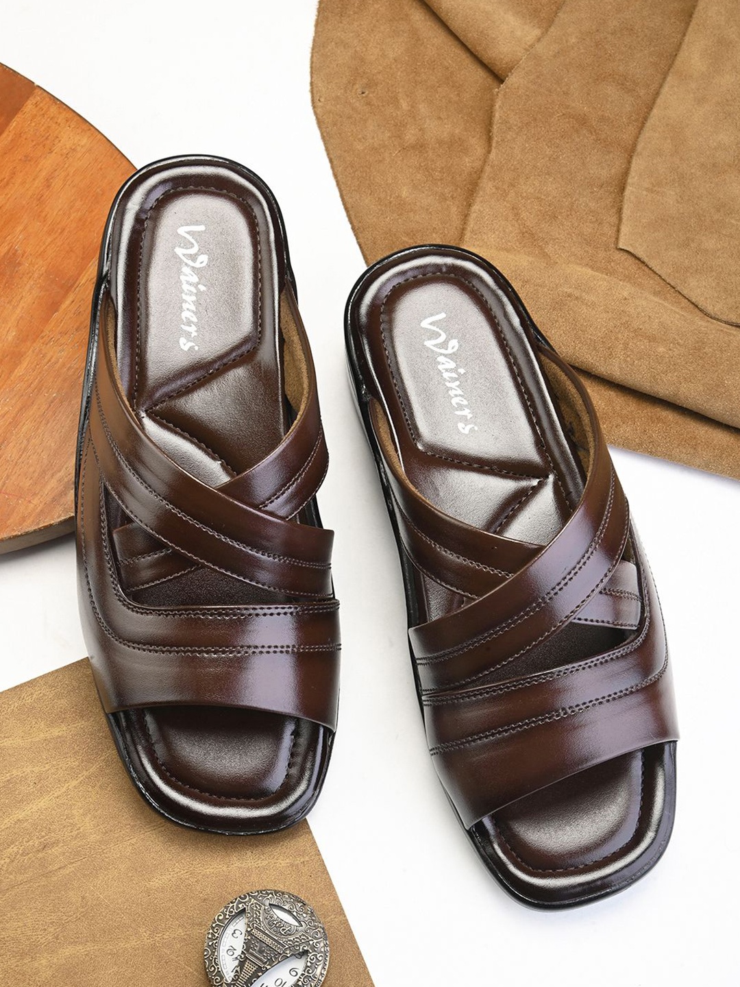 

WAINERS Men Heritage Tread Leather Comfort Sandals, Brown
