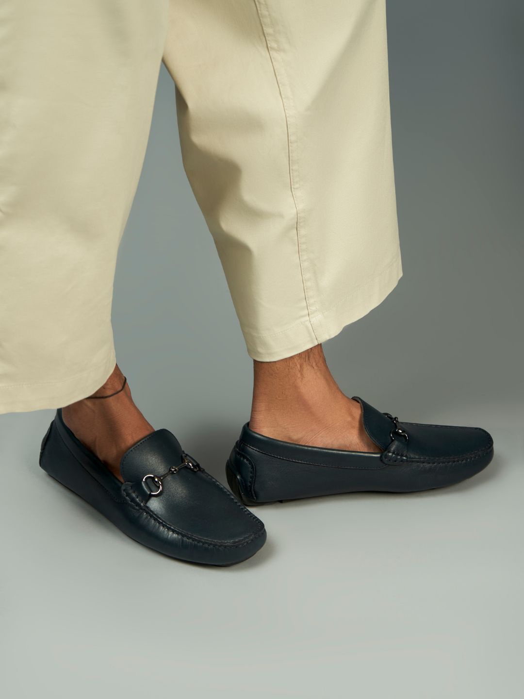 

HEEL YOUR SOLE Men Leather Formal Loafers, Navy blue