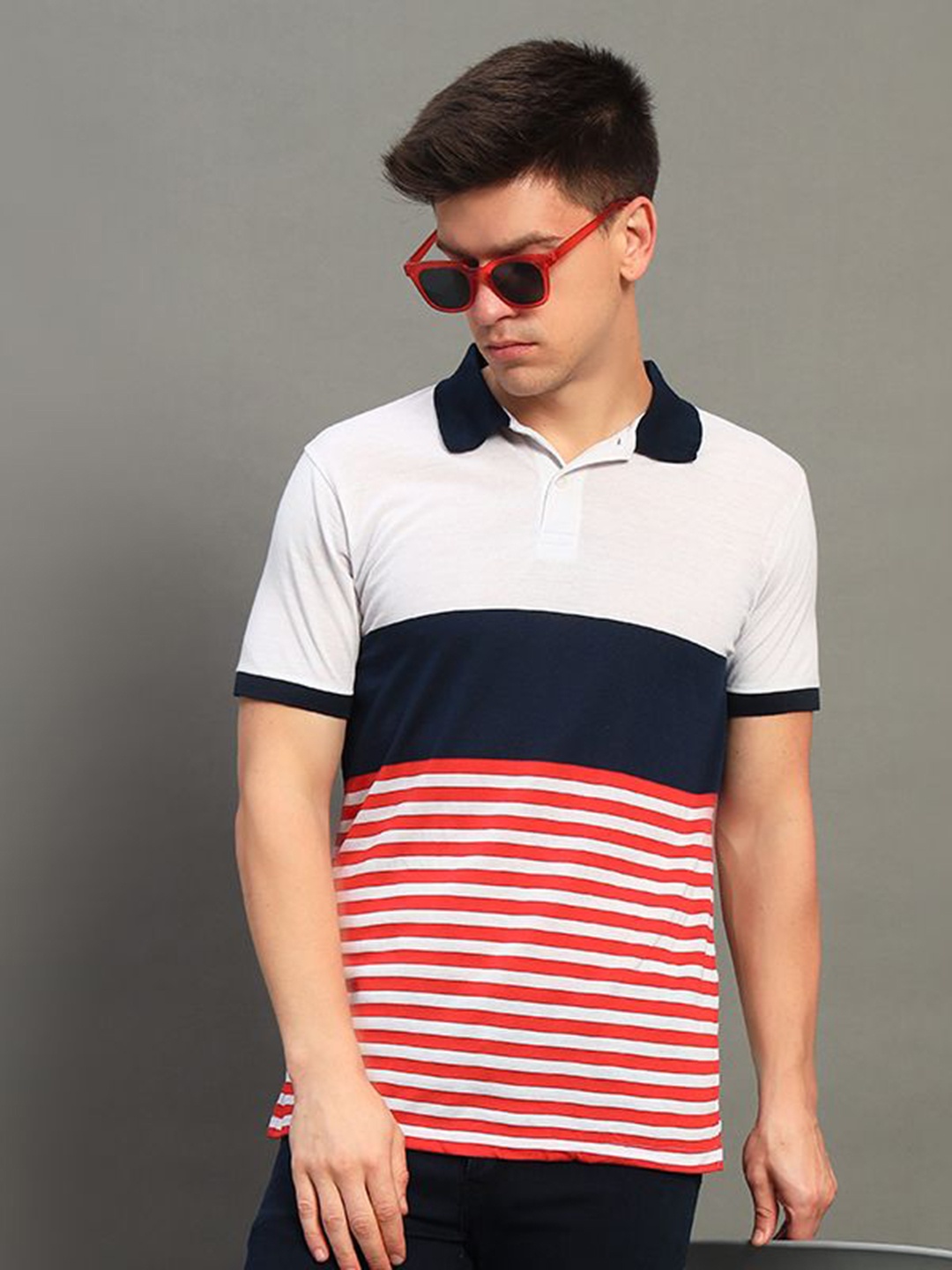 

GET GOLF Men Colourblocked Polo Collar Cotton T-shirt, White