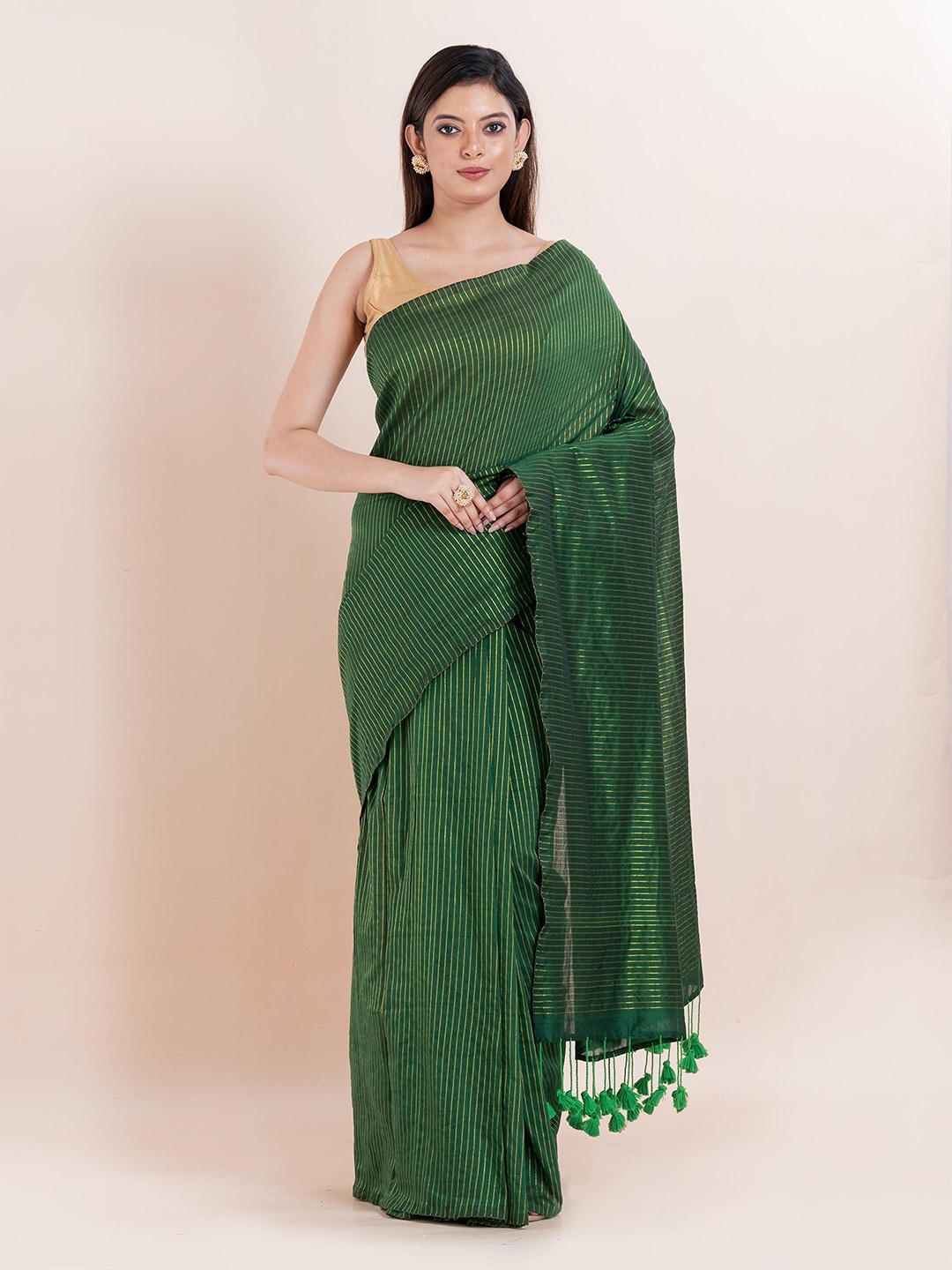 

PUKU Woven Design Saree, Green