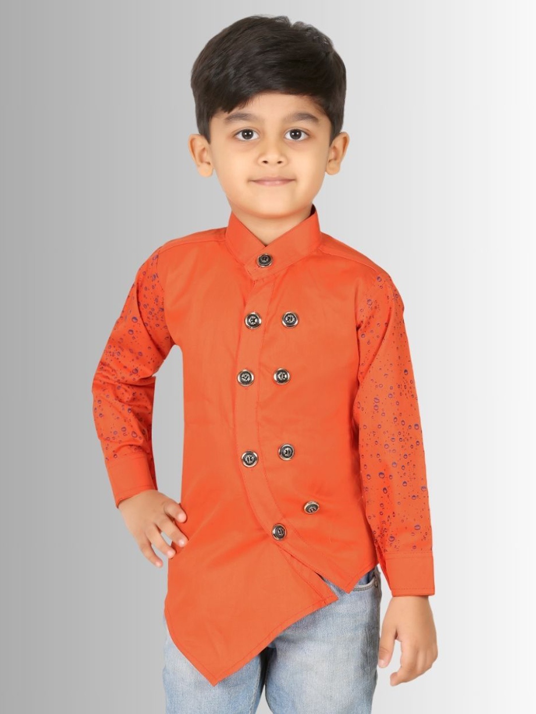 

BAESD Boys Classic Fit Band Collar Solid Cotton Casual Shirt, Orange