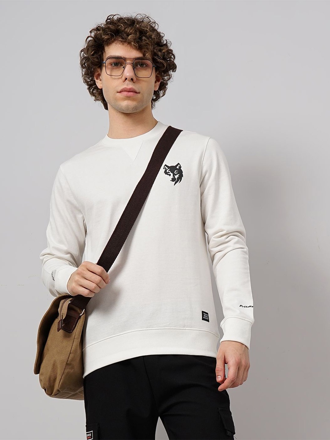 

Genoa Men Printed Round Neck Sweatshirt, White