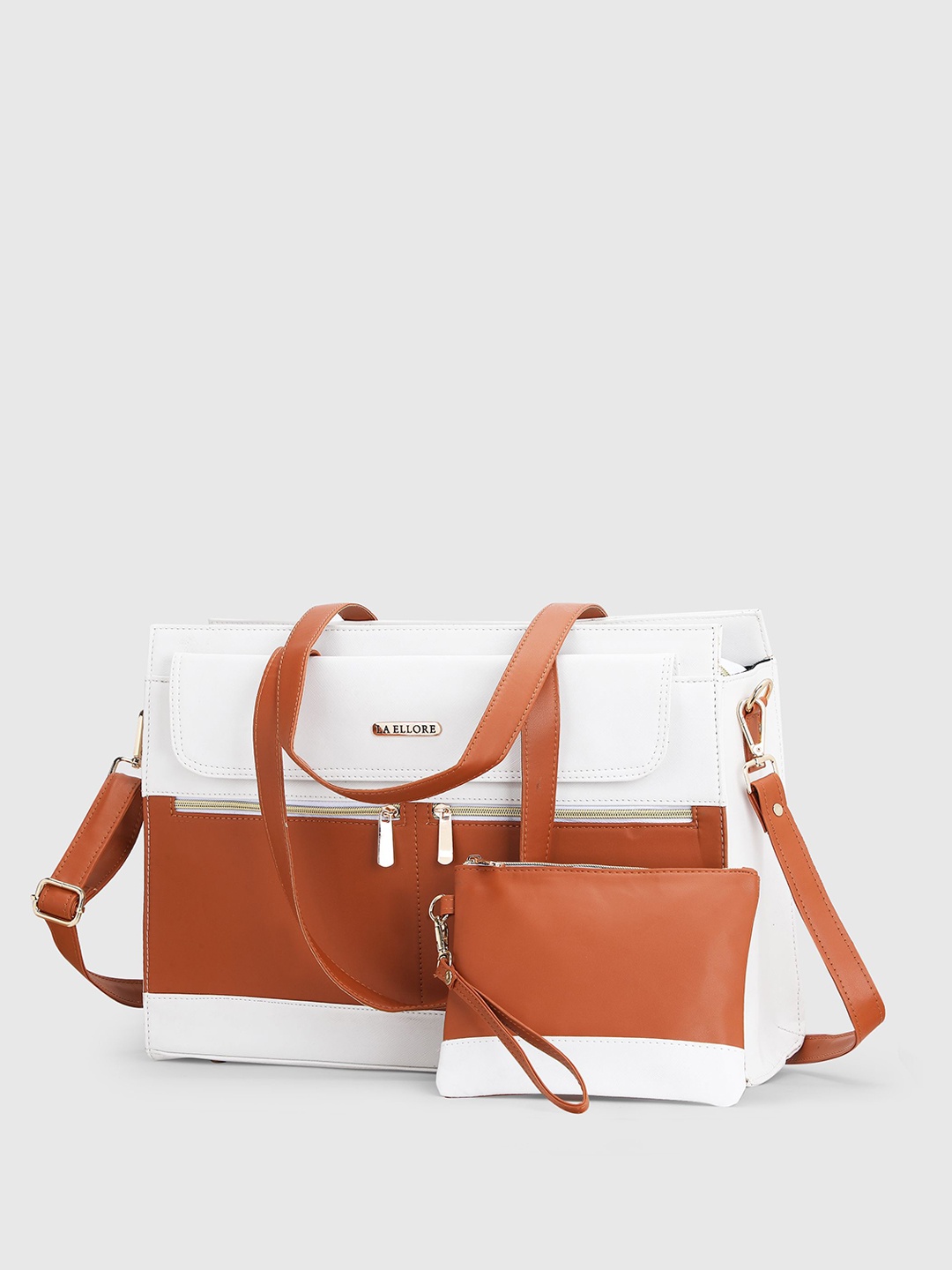 

LA ELLORE Leather Shopper Tote Bag with Bow Detail, Brown