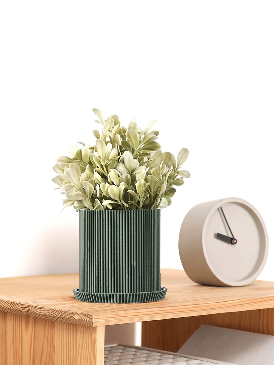 

Kuber Industries Green & White 4 Pieces Artificial Flower With Pot